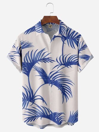 Leaves Chest Pockets Short Sleeves Hawaiian Shirts