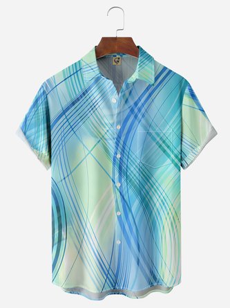 3D Stripe Chest Pocket Short Sleeve Casual Shirt