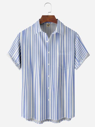 Geometric Stripe Chest Pocket Short Sleeves Casual Shirt