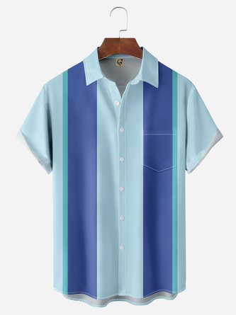 Geometric Colorblock Chest Pocket Short Sleeve Bowling Shirt