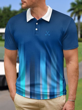Ombre Abstract Geometric Button Short Sleeve Golf Polo Shirt