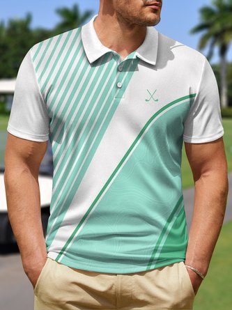 Geometric Stripe Button Short Sleeve Golf Polo Shirt