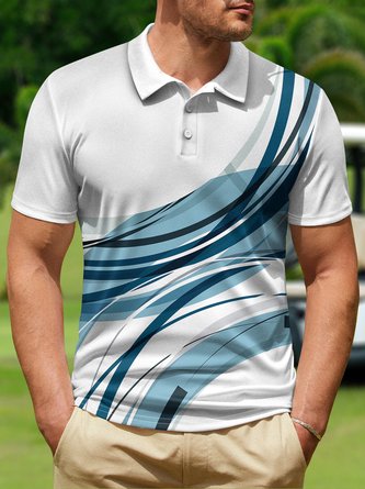 Abstract Geometric Button Short Sleeve Golf Polo Shirt