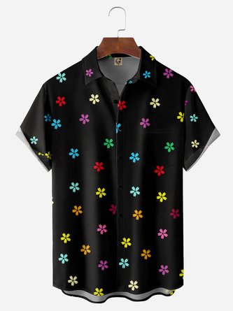 Flowers Chest Pocket Short Sleeve Casual Shirt