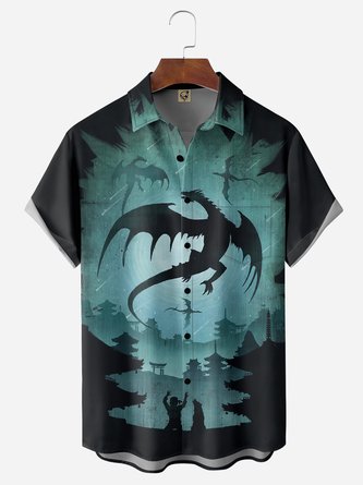 Dragon Chest Pocket Short Sleeve Casual Shirt