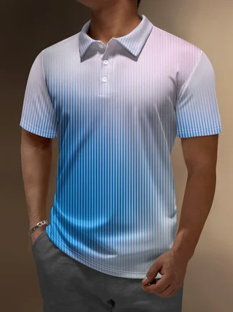 Ombre Abstract Geometric Button Short Sleeve Polo Shirt