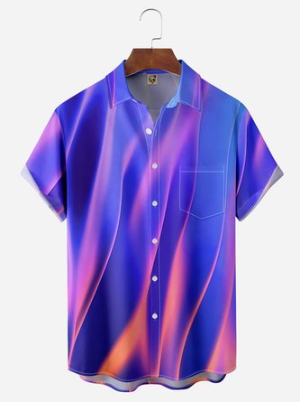 Geometric Gradient Chest Pocket Short Sleeves Casual Shirts
