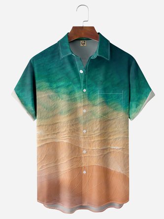 Beach Seawater Chest Pocket Short Sleeve Hawaiian Shirt