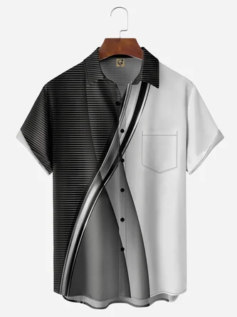 3D Line Chest Pocket Short Sleeve Casual Shirt