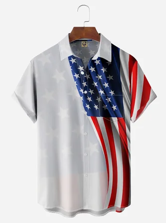 American Flag Chest Pocket Short Sleeve Casual Shirt