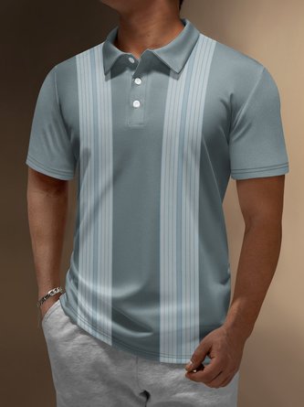 Contrast Striped Button Short Sleeve Bowling Polo Shirt