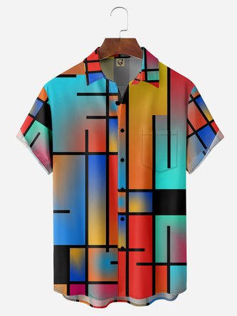 Art Geometry Chest Pockets Short Sleeves Casual Shirts
