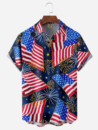 American Flag Chest Pocket Short Sleeves Casual Shirts