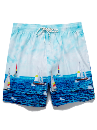 Sailboat Drawstring Beach Shorts