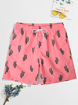Cactus Drawstring Beach Shorts