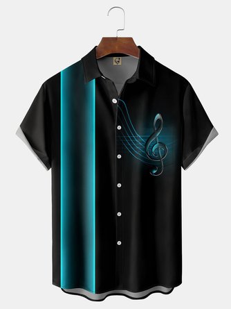 Big Size Music Chest Pocket Short Sleeve Bowling Shirt