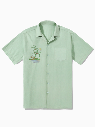 Hardaddy® Cotton Coconut Tree Embroidered Short Sleeve Resort Shirt