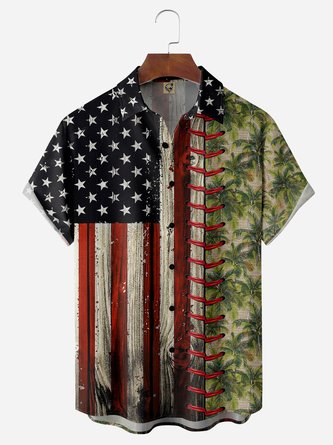 American Flag Chest Pocket Short Sleeve Casual Shirt