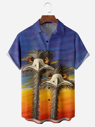 Ostrich Chest Pocket Short Sleeve Casual Shirt