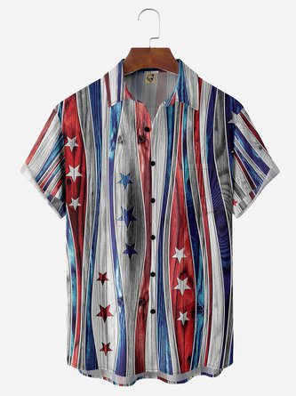 American Flag Striped Chest Pocket Short Sleeve Casual Shirt