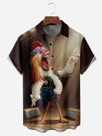 Rooster Chest Pocket Short Sleeves Casual Shirts