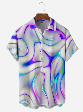 Abstract Print Chest Pocket Short Sleeve Casual Shirt