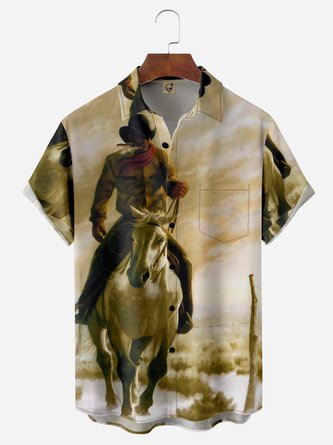 Western Cowboy Chest Pocket Short Sleeves Casual Shirts