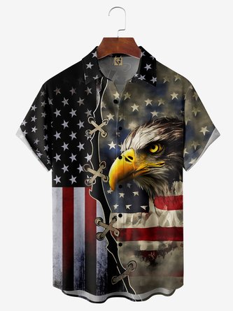 American Flag Eagle Chest Pocket Short Sleeve Casual Shirt