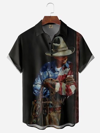 American Cowboy Chest Pocket Short Sleeve Casual Shirt
