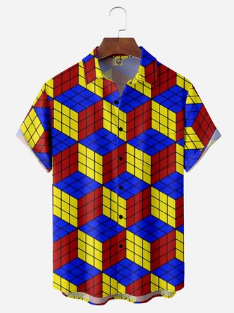 Magic Cubes Chest Pocket Short Sleeve Casual Shirt