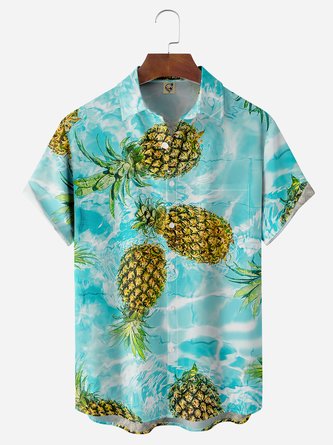 Pineapple Chest Pocket Short Sleeve Hawaiian Shirt