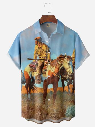 Cowboy Chest Pocket Short Sleeve Casual Shirt