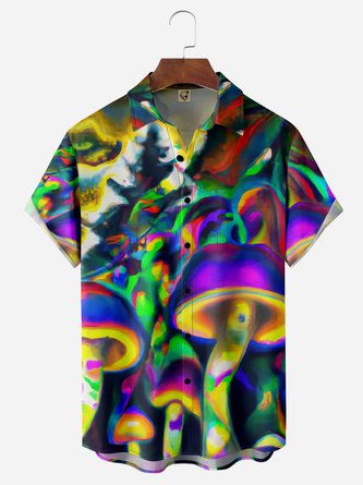 Hippie Mushroom Music Chest Pocket Short Sleeve Shirt