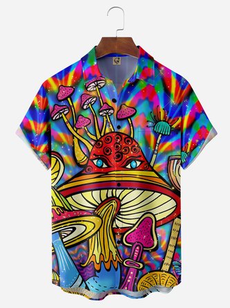 Hippie Mushrooms Music Chest Pocket Short Sleeve Shirt