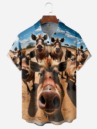 Feral pig Chest Pocket Short Sleeve Casual Shirt