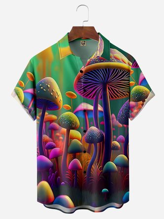 Hippies Mushroom Chest Pocket Short Sleeve Hawaiian Shirt