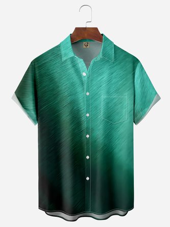 Metallic Feel Gradient Pattern Chest Pocket Short Sleeve Shirt