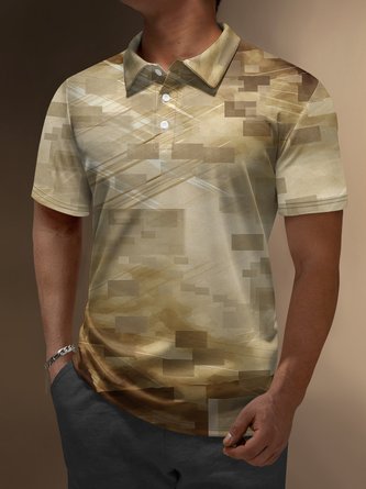 Gradient Abstract Geometric Button Short Sleeve Polo Shirt