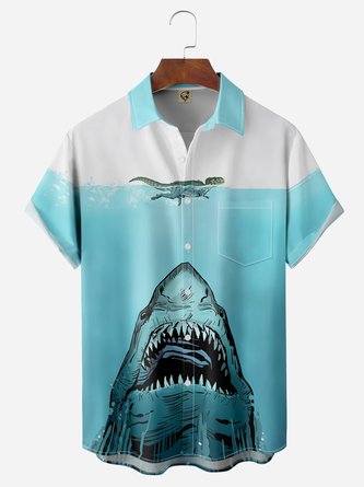 Shark Chest Pocket Short Sleeve Hawaiian Shirt