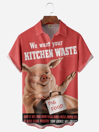 Pig Chest Pocket Short Sleeve Shirt