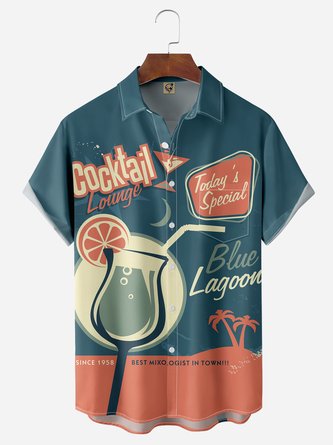Cocktail Chest Pocket Short Sleeve Hawaiian Shirt