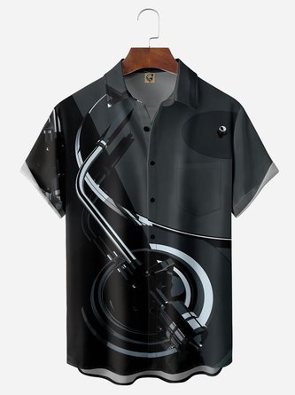 Gramophone Music Chest Pocket Short Sleeves Casual Shirts
