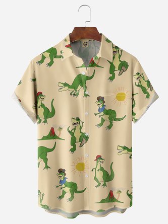 Dinosaurs Chest Pocket Short Sleeve Hawaiian Shirt
