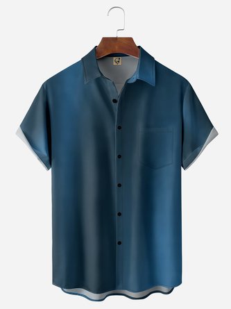 Gradient Pattern Chest Pocket Short Sleeve Hawaiian Shirt