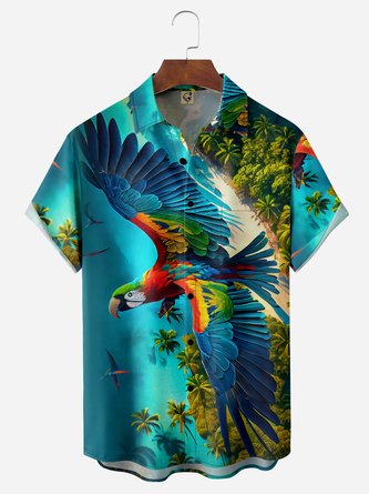 Parrots Chest Pocket Short Sleeve Hawaiian Shirt