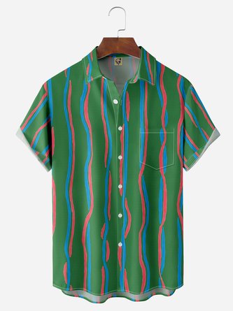 Striped Chest Pocket Short Sleeve Casual Shirt