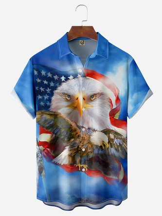 American Flag Eagle Chest Pocket Short Sleeve Casual Shirt