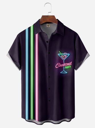 Cocktail Chest Pocket Short Sleeve Bowling Shirt