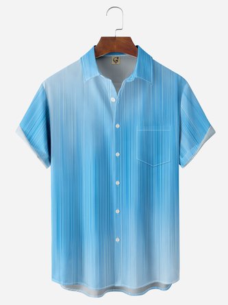 Gradient Pattern Striped Chest Pocket Short Sleeve Shirt