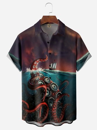 Giant Octopus Chest Pocket Short Sleeve Hawaiian Shirt